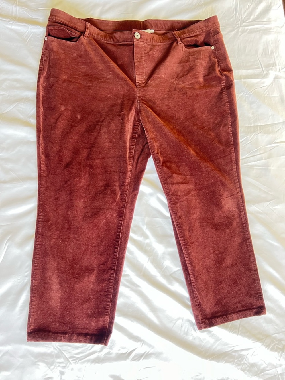 J Jill Corduroy Pants Womens XL Burgundy Crop Ankle Straight Leg Stretch Casual